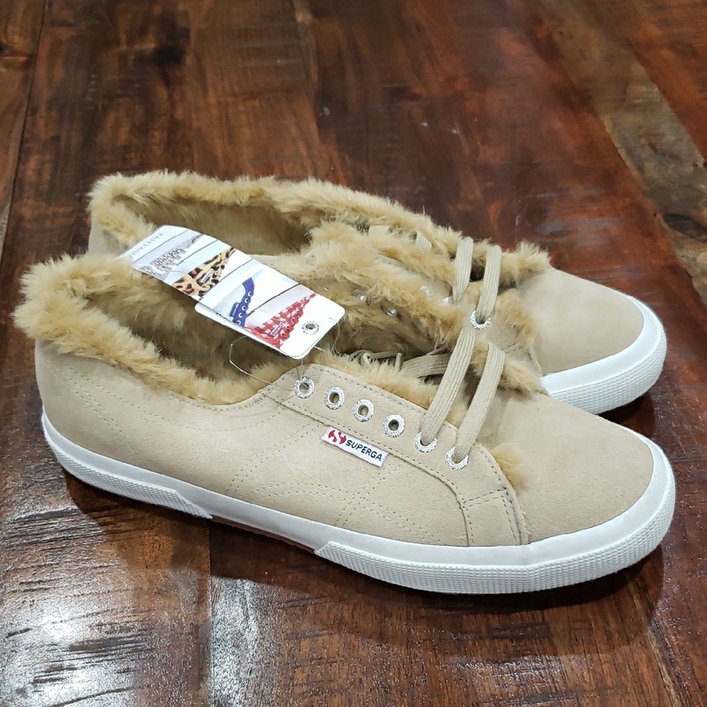 Superga Tan Sneakers with Cozy Plush Lining and White Sole NWT